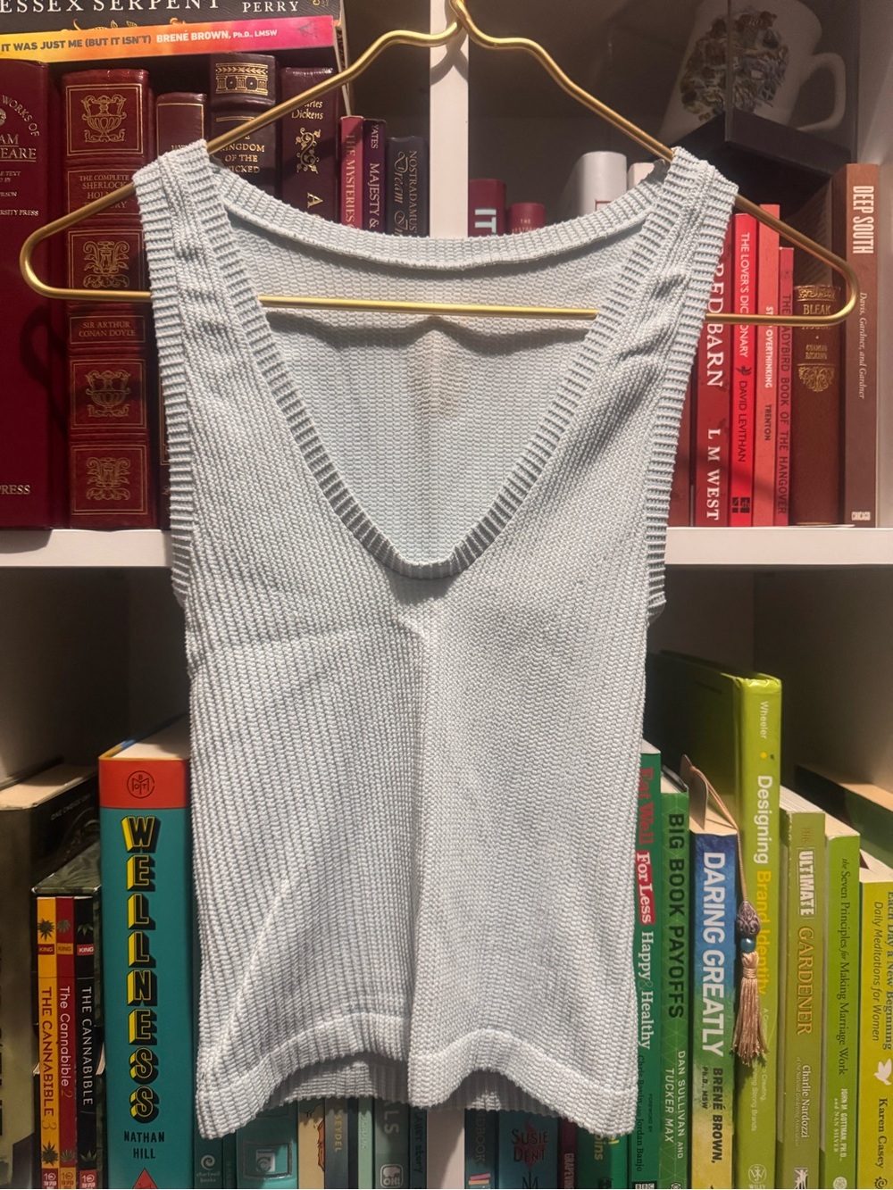 Free People Light Blue Ribbed V-Neck Knit Tank